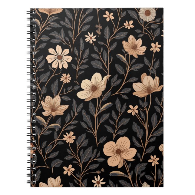 Caderno Espiral Notebooks espirais com padrão de flor branca (Frente)