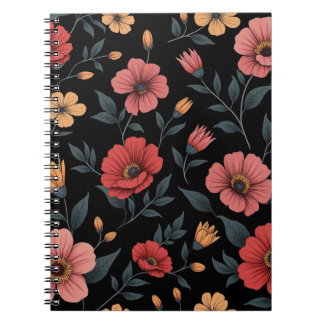 Caderno Espiral Notebooks espirais com Padrão de Flor Rosa Vermelh