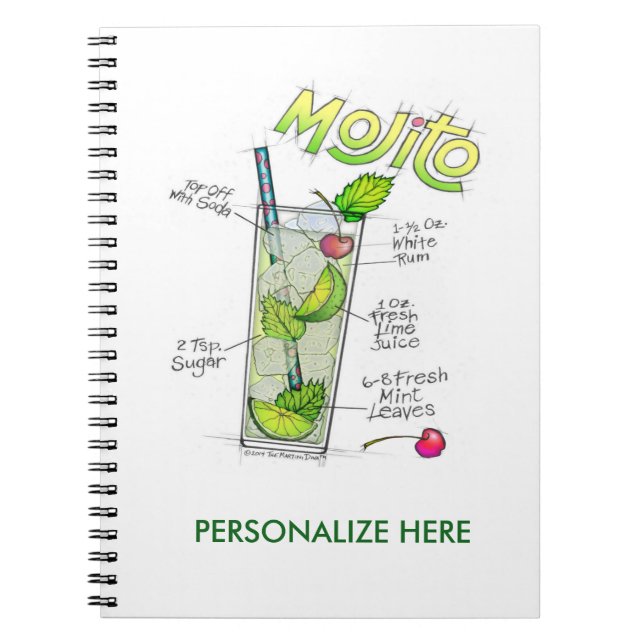CADERNO ESPIRAL NOTEBOOKS - MOJITO RECIPE COCKTAIL ART (Frente)