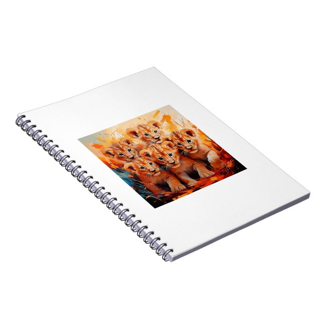 Caderno Espiral Notebooks - Trabalho de arte de cinco leões (Lado Direito)