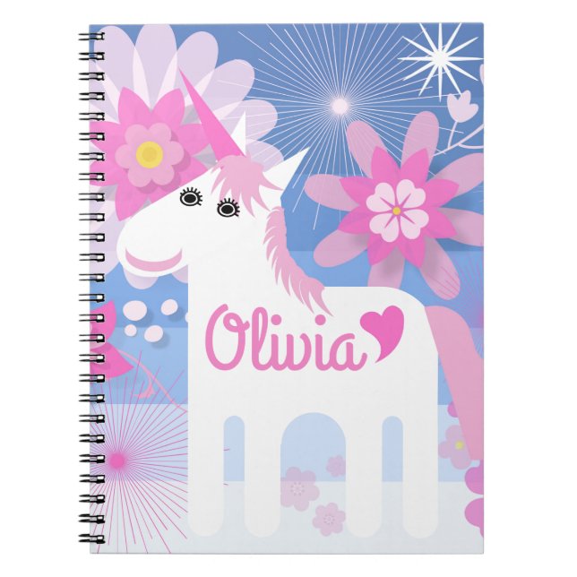 Caderno Espiral Notepad Espiral Bonito Rosa Unicorn Personalizável (Frente)