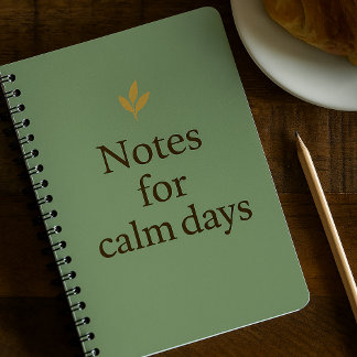 Caderno Espiral Notes for Calm Days – Minimalist Green Notebook