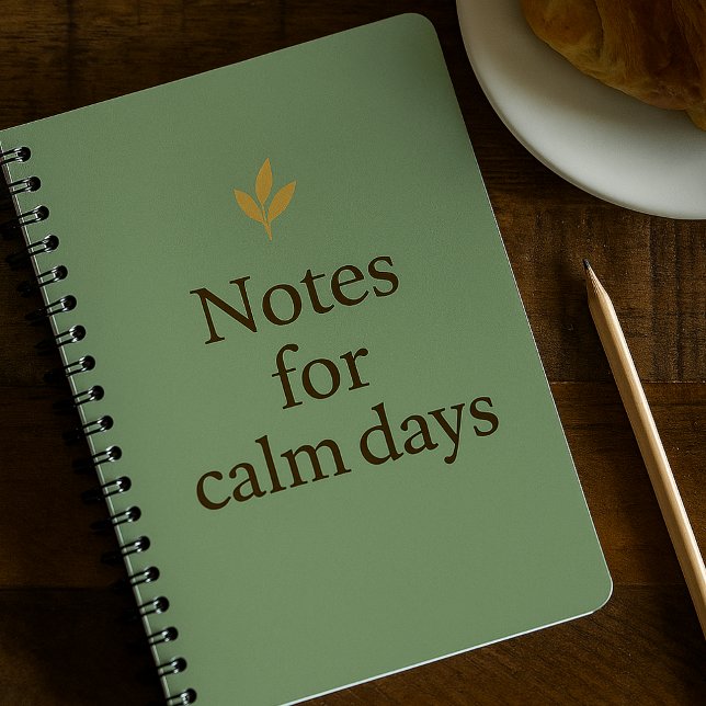 Caderno Espiral Notes for Calm Days – Minimalist Green Notebook (Notebook cozy sage cover quote)