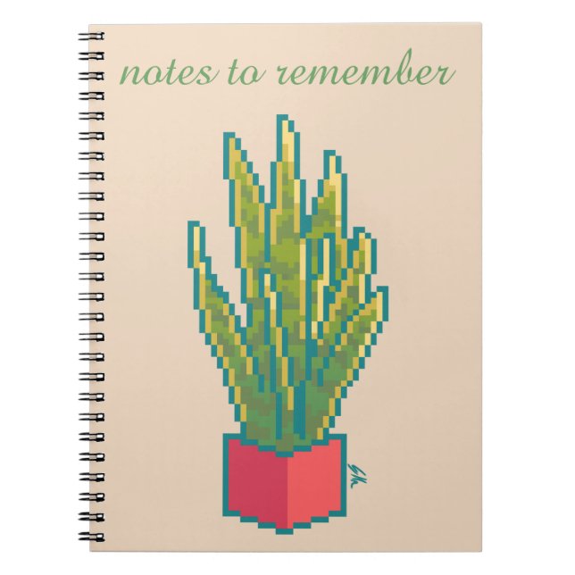 Caderno Espiral Notes to remember,  snake plant, pixel art (Frente)