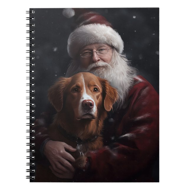 Caderno Espiral Nova Escócia Duck Toller Com Papai Noel Festivo (Frente)