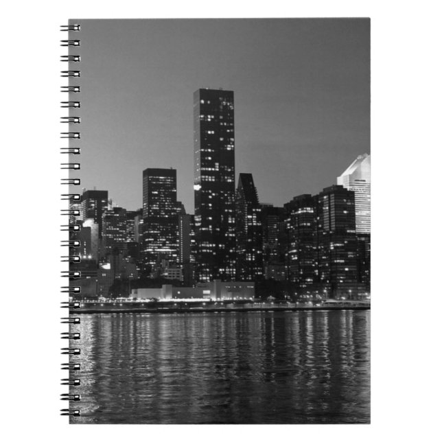 Caderno Espiral Nova Iorque de Skyscapers Branco Preto Silhouette (Frente)