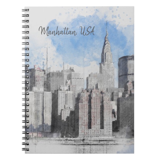 Caderno Espiral Nova Iorque Manhattan Skyline (Frente)