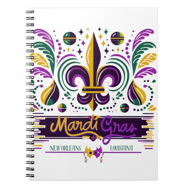 Caderno Espiral Nova Orleans Mardi Gras verde-roxo (Frente)