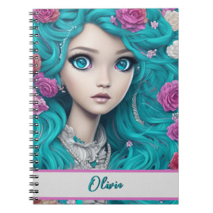 Caderno Espiral Nova Princesa de Londres com Cabelo Turquesa e Olh