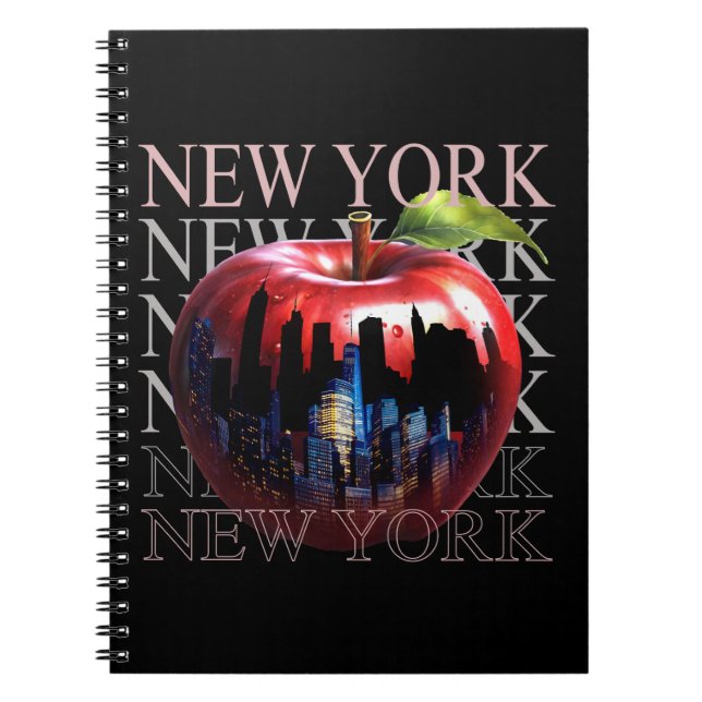 Caderno Espiral Nova York A Grande Maçã Fruta Silhueta Cidade (Frente)