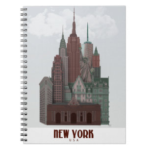 Caderno Espiral Nova York em Nuvens - Vermelho Escuro e Verde