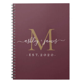 Caderno Espiral Novo Sr. Monograma Ano Dourado Borgonha