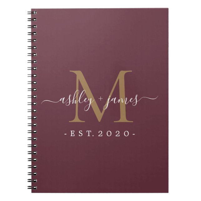 Caderno Espiral Novo Sr. Monograma Ano Dourado Borgonha (Frente)