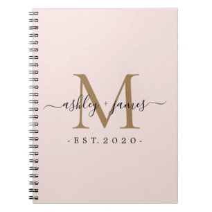 Caderno Espiral Novo Sr. Monograma Ano Dourado Rosa