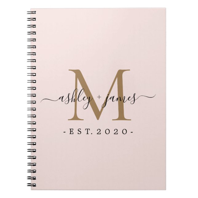 Caderno Espiral Novo Sr. Monograma Ano Dourado Rosa (Frente)