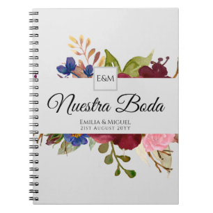 Caderno Espiral NUESTRA BODA de Flores Burdeos BURGUNDY