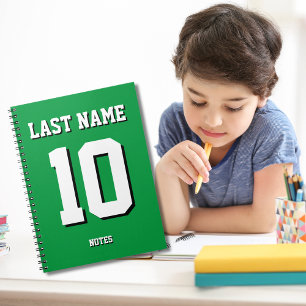Caderno Espiral Número de Jersey de esportes verdes personalizados