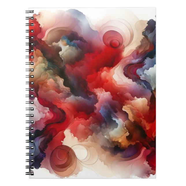 Caderno Espiral Nuvem de Aquarela com Abstrato de Cintura Vermelha (Frente)