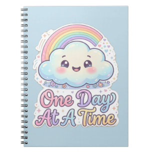 Caderno Espiral Nuvem Kawaii Fofa Arco-íris Um Dia de Cada Vez