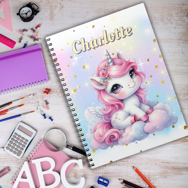 Caderno Espiral Nuvem mágica de Pastel Sparkle unicorn (Criador carregado)