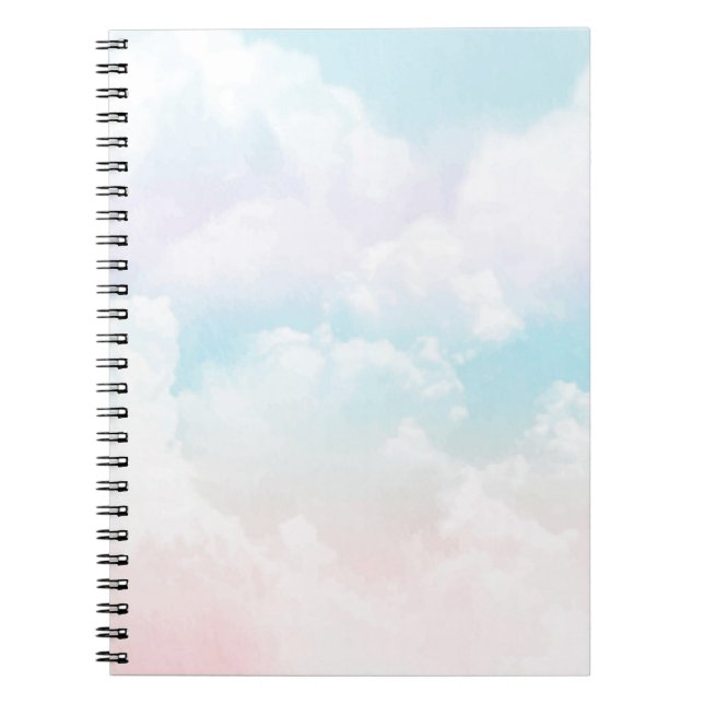 Caderno Espiral Nuvens celestiais, azuis e cor-de-rosa, pastel ele (Frente)
