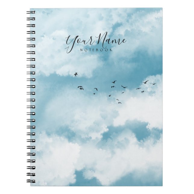Caderno Espiral Nuvens de Verão Azul-Claro Personalizadas (Frente)