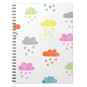 Caderno Espiral Nuvens Sonhadoras: Chuva De Coração Por Aquarela