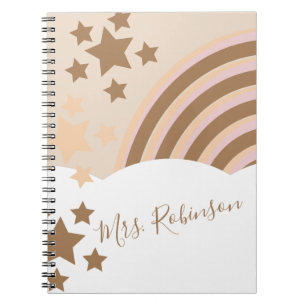 Caderno Espiral Nuvens Tons Terrosos Rótulo Nome do Professor