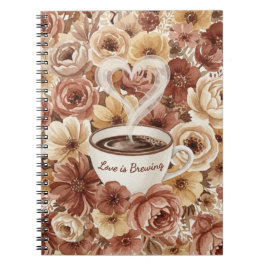 Caderno Espiral O Amor está Cozinhando Café Floral Coração Chá de 