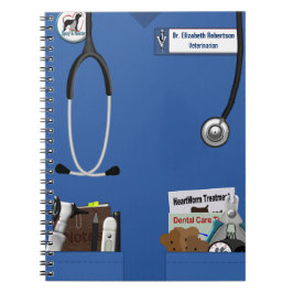 Caderno Espiral O azul veterinário esfregam & o design dos bolsos