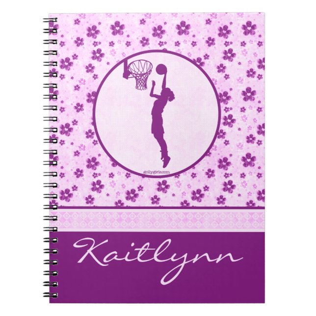 Caderno Espiral O basquetebol Purple Heart da menina Monogrammed (Frente)