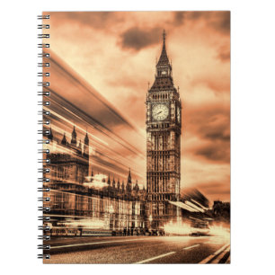 Caderno Espiral O Big Ben em estilo retrô em Londres