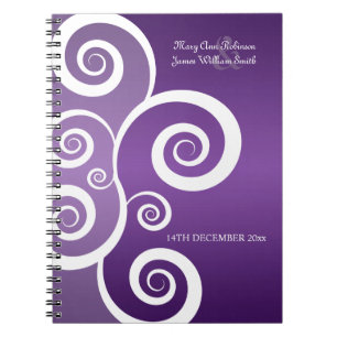 Caderno Espiral O branco do favor do casamento roda roxo