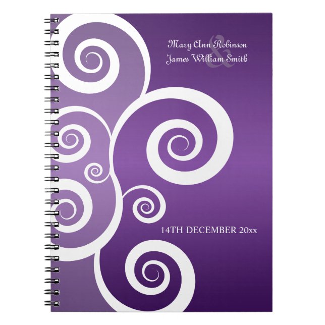 Caderno Espiral O branco do favor do casamento roda roxo (Frente)