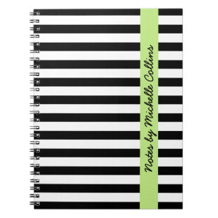 Caderno Espiral O branco preto listra o nome personalizado verde