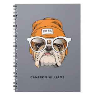 Caderno Espiral O buldogue legal do hipster adiciona seu nome