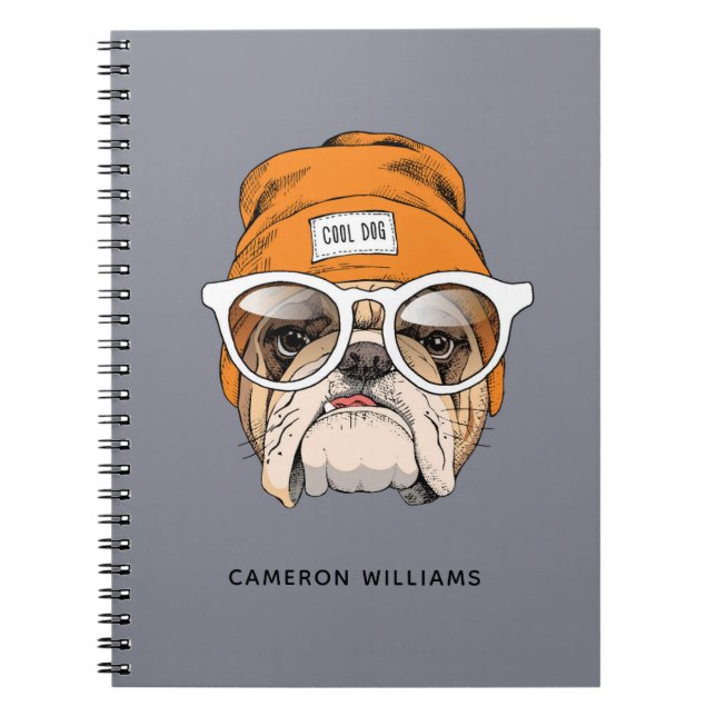 Caderno Espiral O buldogue legal do hipster | adiciona seu nome (Frente)
