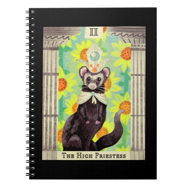 Caderno Espiral O Cartão Tarot da Sacerdotisa Ferret (Frente)