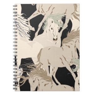Caderno Espiral O cavalo galopante vintage padrão sem costura. Qua