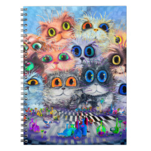 Caderno Espiral O conjunto do retrato sabstrato dos gatos, acry