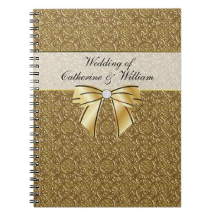 Caderno Espiral O convidado Dourado simples do casamento da