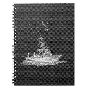 Caderno Espiral O cromo gosta do barco de pesca na fibra do