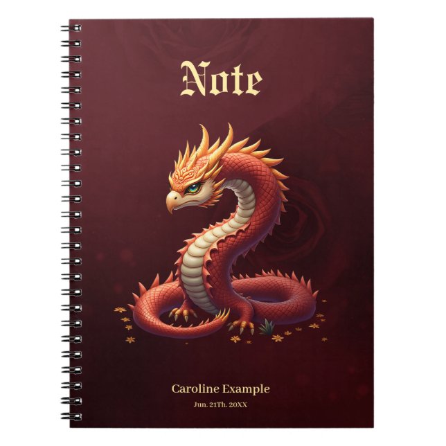 Caderno Espiral O dragão serpente dourado. (Frente)