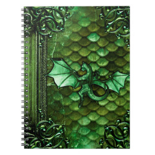 Caderno Espiral O dragão verde bonito escala o livro antigo da
