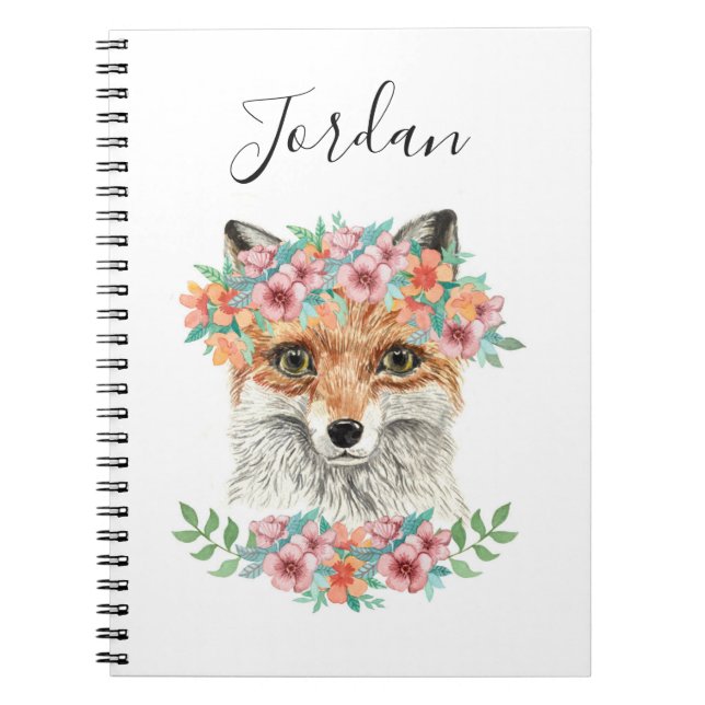 Caderno Espiral O Fox floral | adiciona seu nome (Frente)