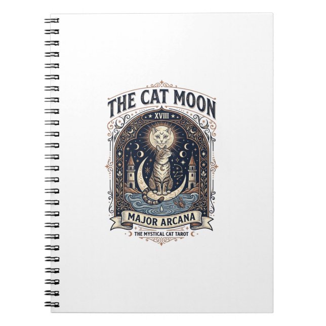 Caderno Espiral O Gato Carta de Tarot do Gato Lua Arcano Maior Vin (Frente)