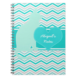 Caderno Espiral O gato e o coração em Chevron personalizaram o