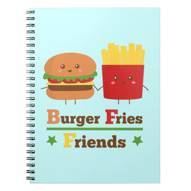 Caderno Espiral O hamburguer dos desenhos animados de Kawaii frita (Frente)
