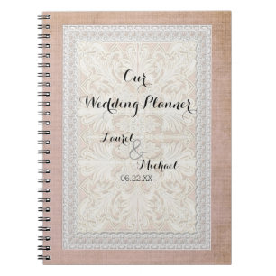 Caderno Espiral O laço rústico w do planejador do casamento