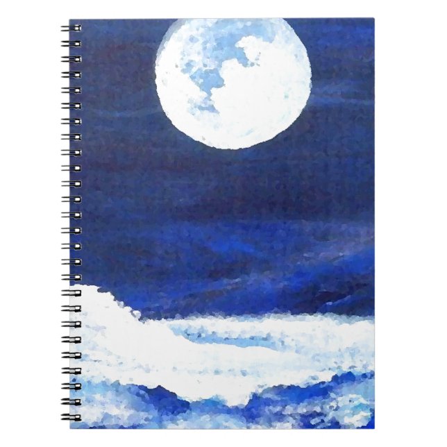 Caderno Espiral O mar do rolamento acena sob um oceano da Lua (Frente)